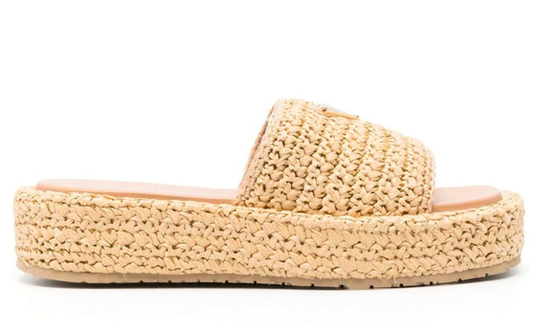 Prada logo-plaque crochet sandals 'Beige' - Dubai Sneakers