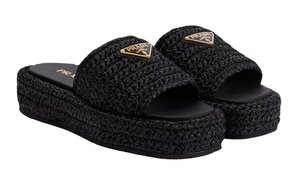 Prada logo-plaque crochet sandals 'Black' - Dubai Sneakers
