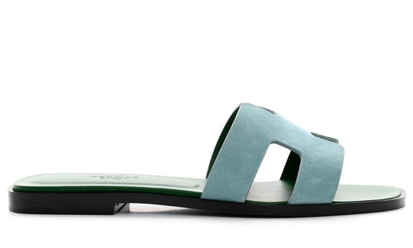 Hermes Oran Sandal Vert D'eau Suede Goatskin - Dubai Sneakers