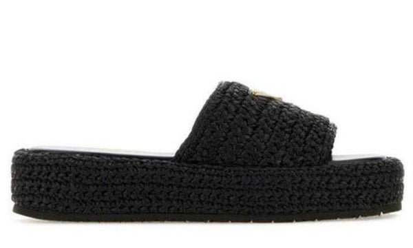 Prada logo-plaque crochet sandals 'Black' - Dubai Sneakers