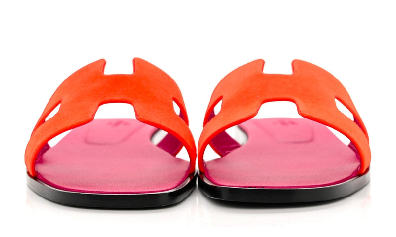 HERMES Suede Goatskin Oran Sandals 40 Orange Synthetique - Dubai Sneakers