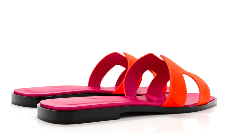 HERMES Suede Goatskin Oran Sandals 40 Orange Synthetique - Dubai Sneakers