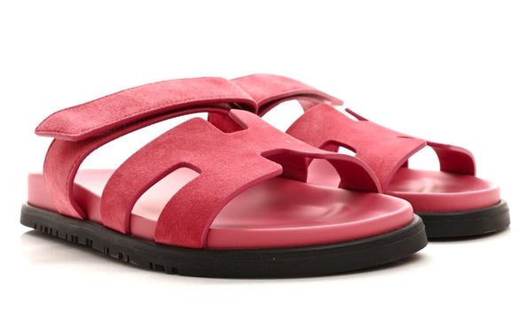 HERMES Suede Goatskin Womens Chypre Sandals 38 Rose Aphrodite - Dubai Sneakers