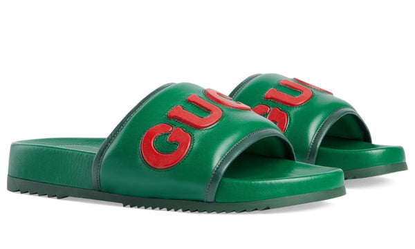 Gucci  Leather Logo Slides - Dubai Sneakers