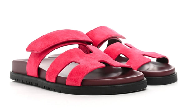 HERMES Suede Goatskin Womens Chypre Sandals 36 Rouge Marsala - Dubai Sneakers