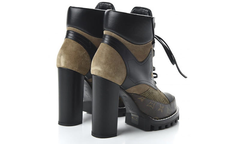 LOUIS VUITTON Suede Calfskin Monogram Star Trail Ankle Boots Khaki - Dubai Sneakers