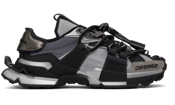 DOLCE & GABBANA Black & Silver Mixed-Materials Space Sneakers