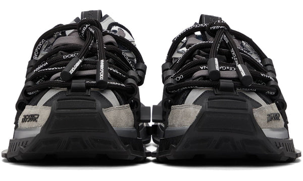 DOLCE & GABBANA Black & Silver Mixed-Materials Space Sneakers - Dubai Sneakers