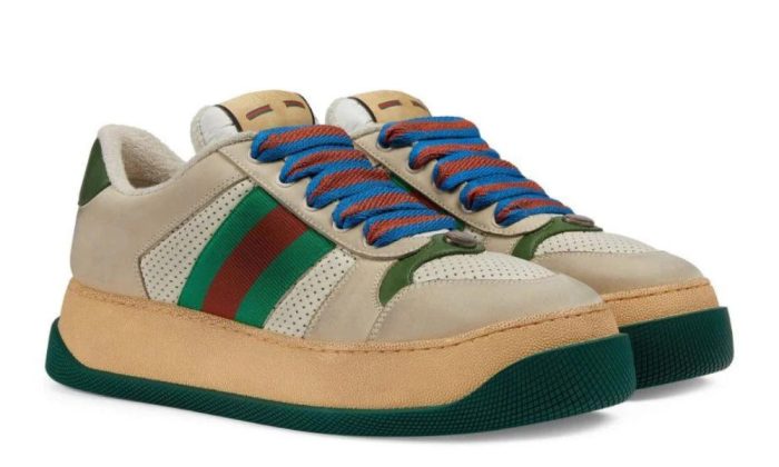 Gucci Screener low-top leather sneakers 'Cream White Green' - Dubai Sneakers