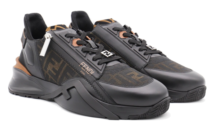 FENDI black leather flow sneakers - Dubai Sneakers