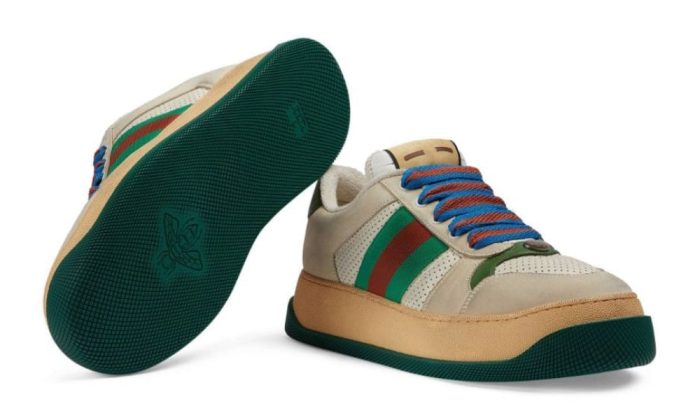 Gucci Screener low-top leather sneakers 'Cream White Green' - Dubai Sneakers