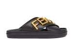 Fendigraphy Black leather slides - Dubai Sneakers