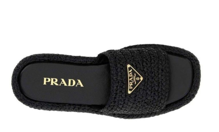 Prada logo-plaque crochet sandals 'Black' - Dubai Sneakers