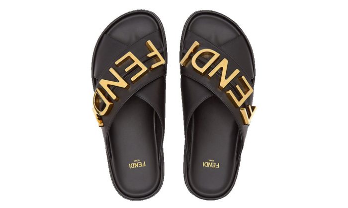 Fendigraphy Black leather slides - Dubai Sneakers