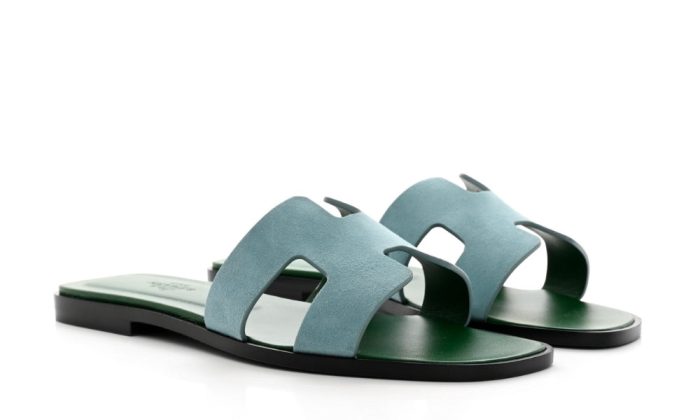 Hermes Oran Sandal Vert D'eau Suede Goatskin - Dubai Sneakers