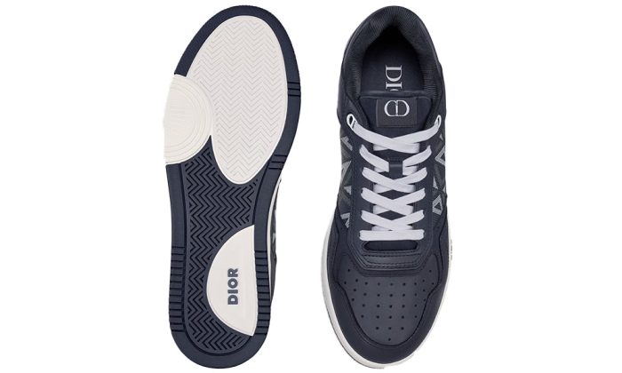 B27 LOW-TOP SNEAKER Navy Blue Smooth Calfskin and CD Diamond Canvas - Dubai Sneakers