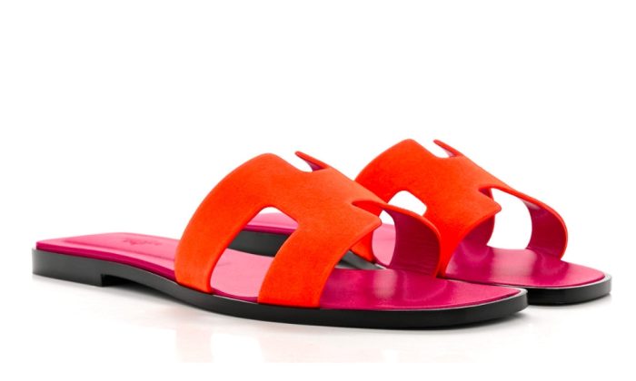 HERMES Suede Goatskin Oran Sandals 40 Orange Synthetique - Dubai Sneakers