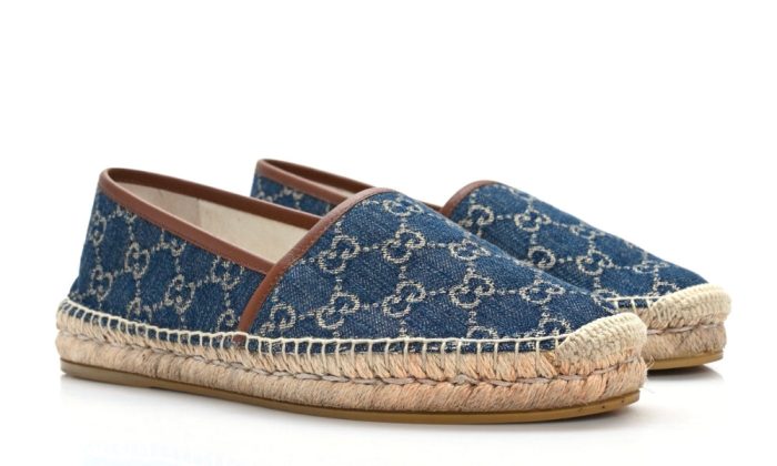 GUCCI Denim GG Monogram Espadrilles 40 Blue Tea Cuir - Dubai Sneakers