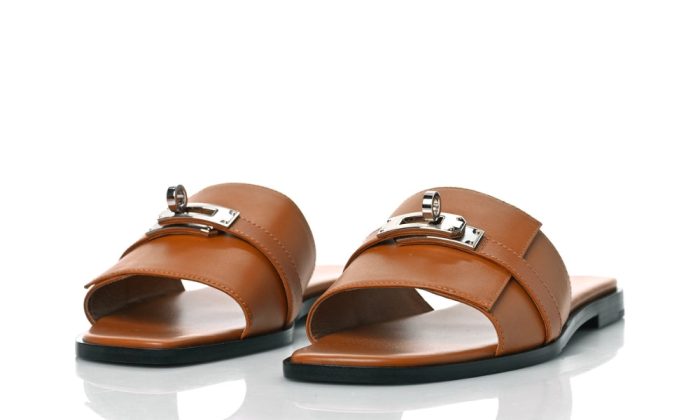 HERMES Calfskin Giulia Sandals Naturel 'Brown' - Dubai Sneakers