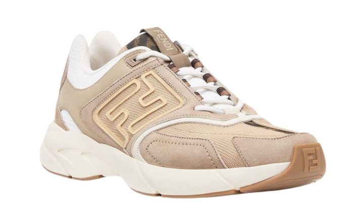 Fendi faster training shoes Beige nubuck leather low-top shoes - Dubai Sneakers