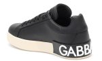 DOLCE & GABBANA Logo Print Leather Lace-up Trainers In Black - Dubai Sneakers