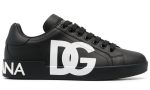 DOLCE & GABBANA Logo Print Leather Lace-up Trainers In Black - Dubai Sneakers