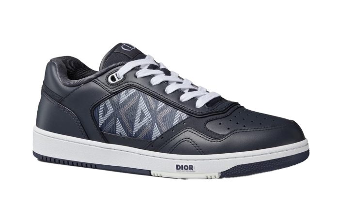 B27 LOW-TOP SNEAKER Navy Blue Smooth Calfskin and CD Diamond Canvas - Dubai Sneakers