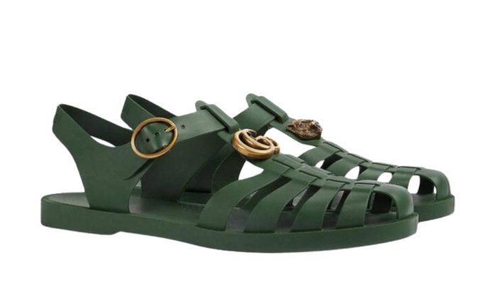 Gucci Rubber Buckle Strap Sandals - Green - Dubai Sneakers