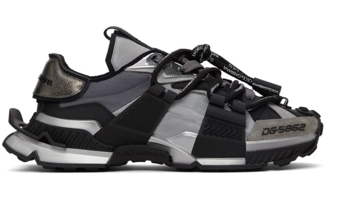 DOLCE & GABBANA Black & Silver Mixed-Materials Space Sneakers - Dubai Sneakers