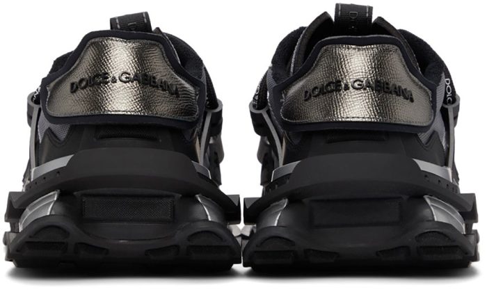 DOLCE & GABBANA Black & Silver Mixed-Materials Space Sneakers - Dubai Sneakers