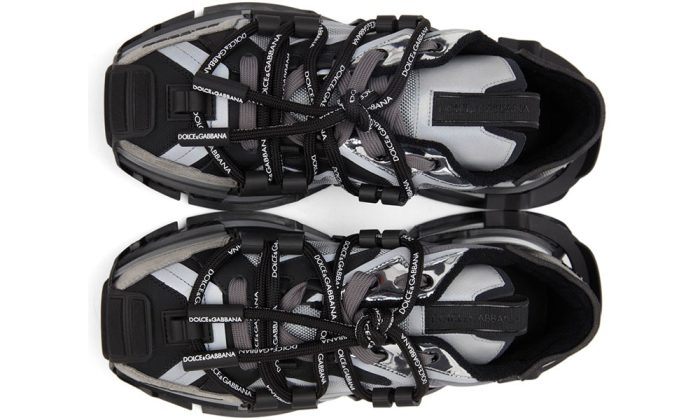 DOLCE & GABBANA Black & Silver Mixed-Materials Space Sneakers - Dubai Sneakers