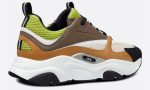 Dior B22 Green and White Technical Mesh with Ebony and Camel Smooth Calfskin - Dubai Sneakers