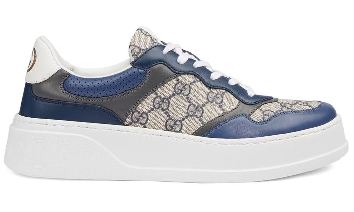 GUCCI GG Canvas leather-trimmed sneakers "Blue" - Dubai Sneakers