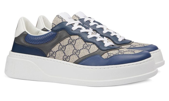 GUCCI GG Canvas leather-trimmed sneakers "Blue" - Dubai Sneakers