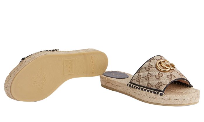 Gucci Women's Brown GG Matelassé Canvas Espadrille Sandal - Dubai Sneakers