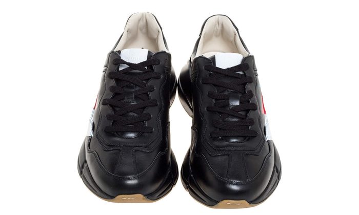 Gucci Black Leather Web Rhyton Low Top Sneakers - Dubai Sneakers