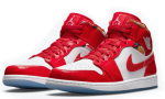 Air Jordan 1 Mid Red Patent White Blue Shoes - Dubai Sneakers