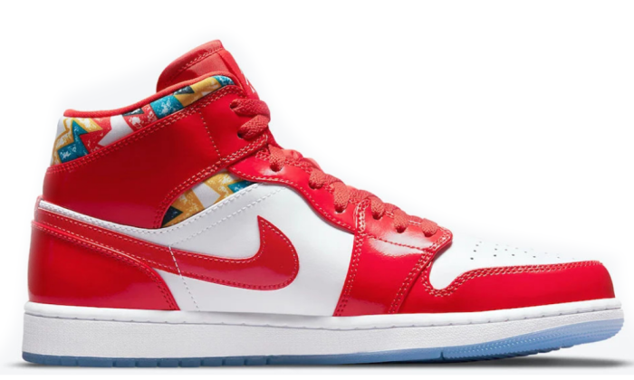 Air Jordan 1 Mid Red Patent White Blue Shoes - Dubai Sneakers