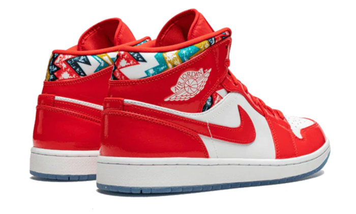 Air Jordan 1 Mid Red Patent White Blue Shoes - Dubai Sneakers