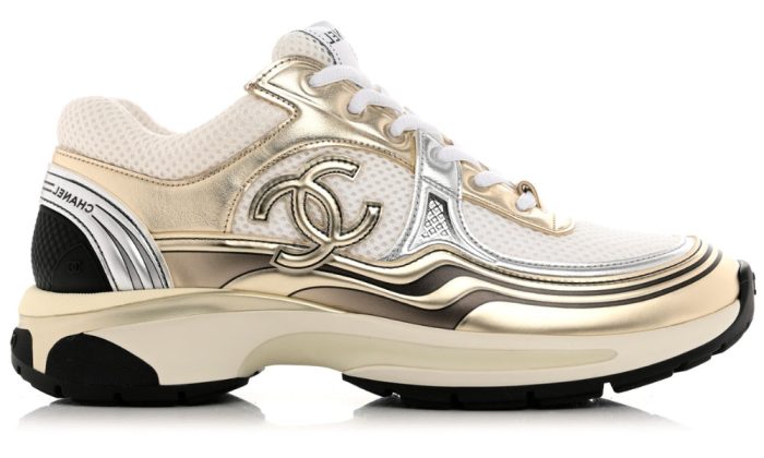 Chanel Fabric & Laminated White, Gold & Silver Low Top Sneakers - Dubai Sneakers