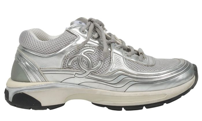 Chanel Fabric & Laminated Light Gray & Silvered Low Top Sneakers - Dubai Sneakers