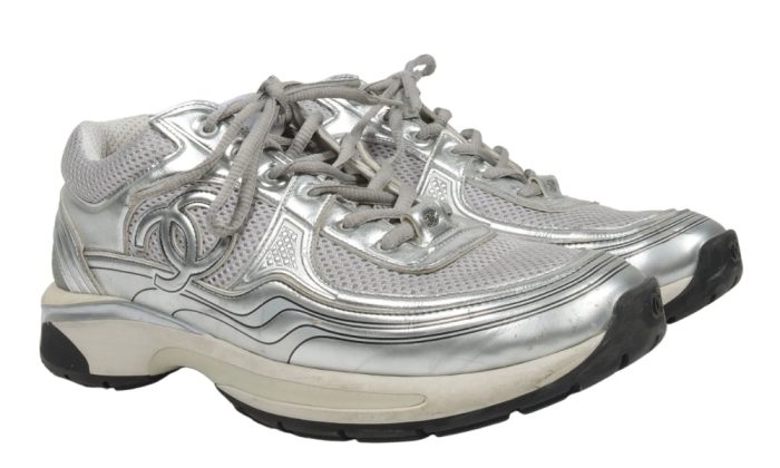 Chanel Fabric & Laminated Light Gray & Silvered Low Top Sneakers - Dubai Sneakers