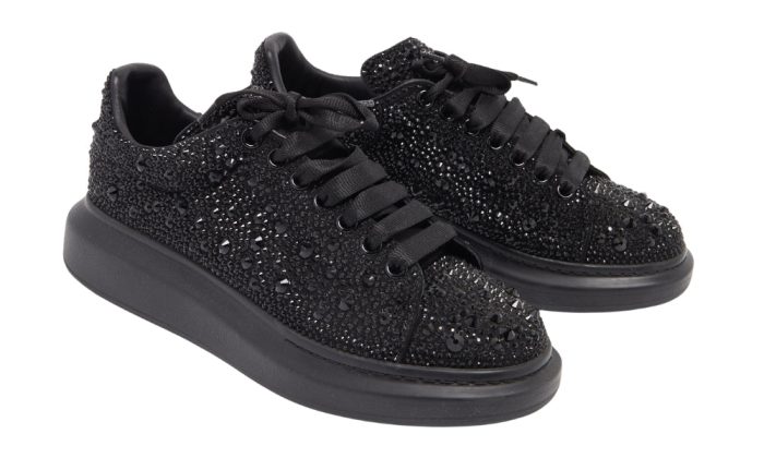 Alexander McQueen oversized Black Crystal Embellished Leather Oversized Sneakers - Dubai Sneakers