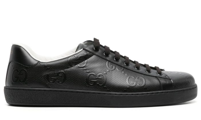 Gucci Ace monogram-embossed sneakers 'Black' - Dubai Sneakers