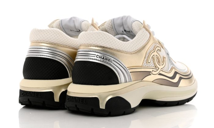 Chanel Fabric & Laminated White, Gold & Silver Low Top Sneakers - Dubai Sneakers