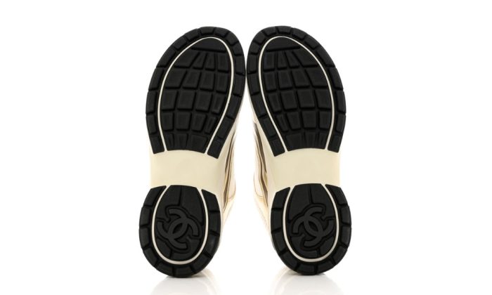 Chanel Fabric & Laminated White, Gold & Silver Low Top Sneakers - Dubai Sneakers