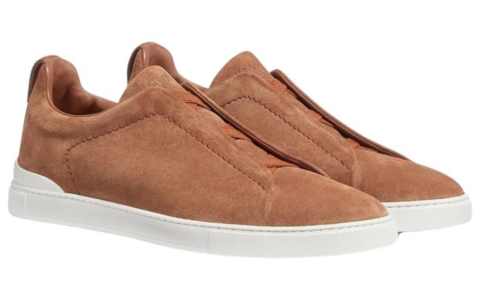 Zegna Triple Stich leather sneakers "Tobacco" - Dubai Sneakers